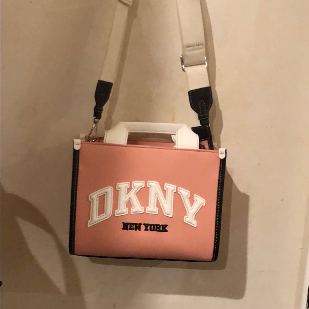 DKNY Pink and White Logo Box Crossbody